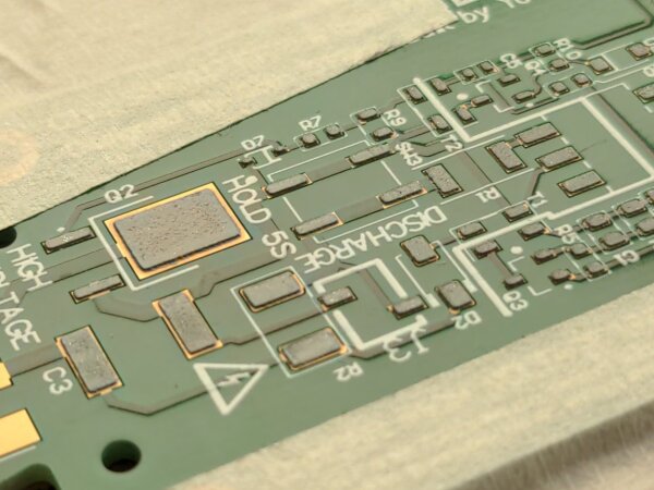 Closeup of SMD footprints with paste
