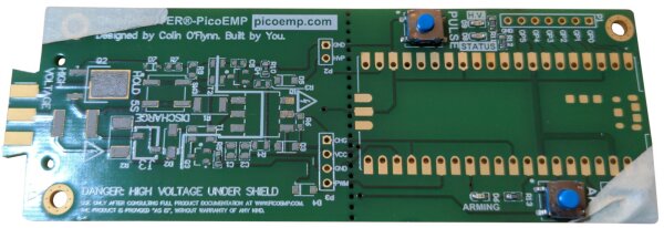 PCB with soldered components on the right side